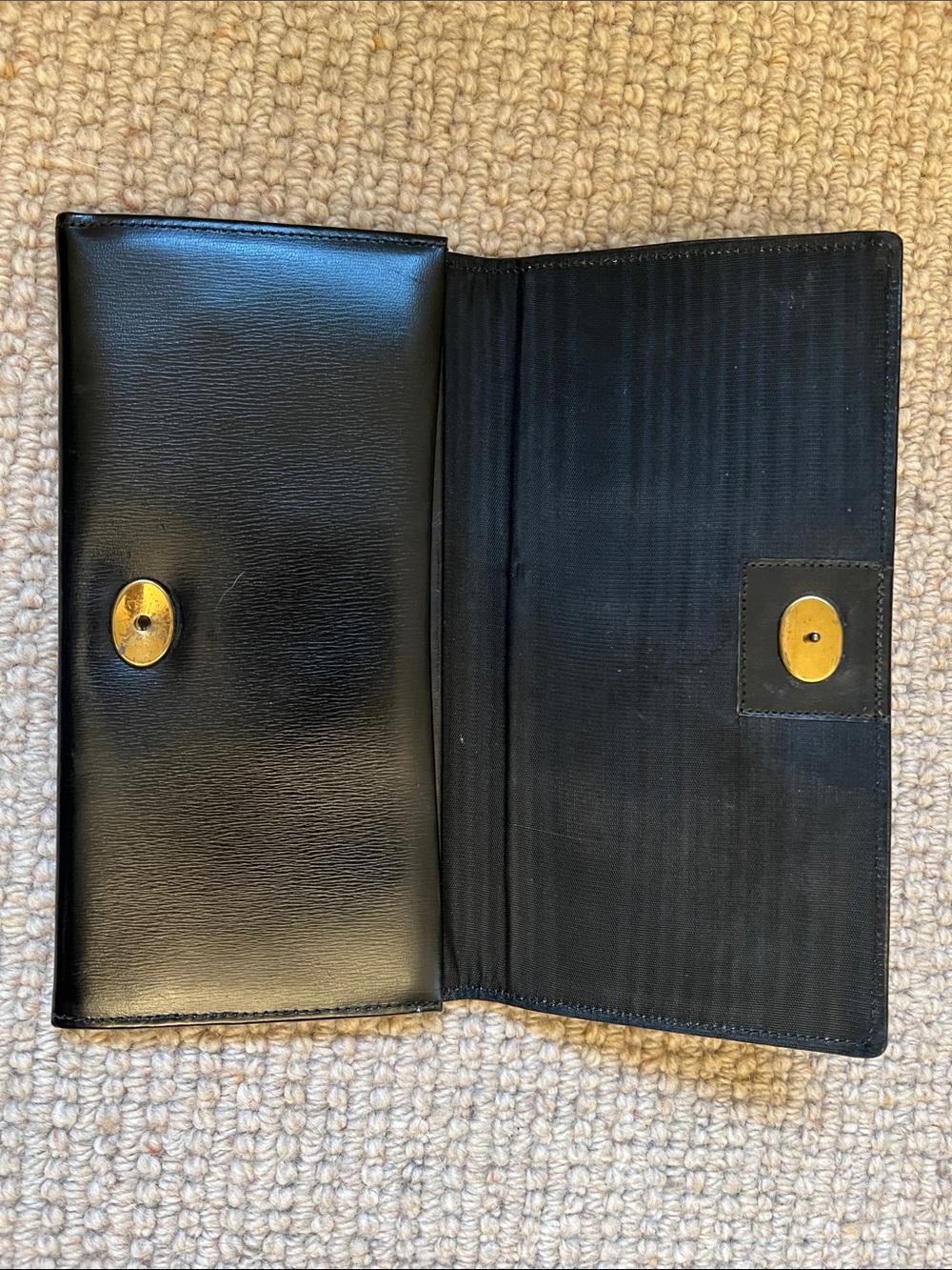 Vintage Black Leather Women’s Wallet Clutch with Gold-Tone Snap